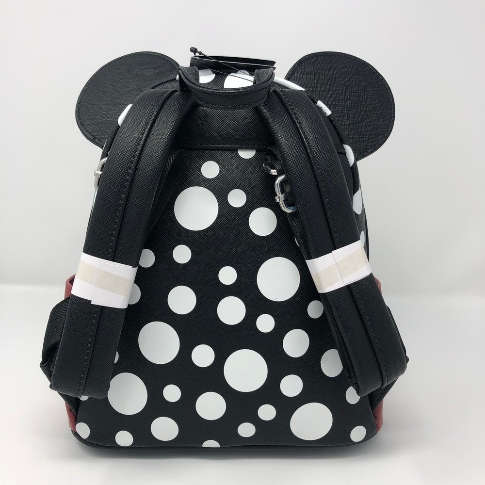 Loungefly Disney Minnie Mouse Polka Dot Bow Mini Backpack Black/White Red Bow - Picture 2 of 2